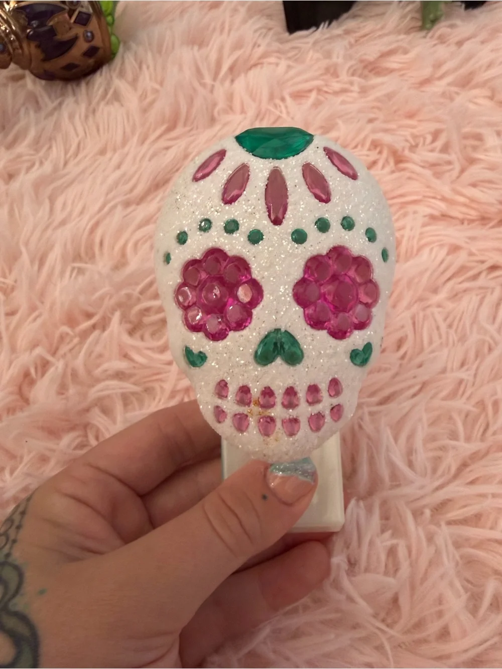 Bath & Body Works Pink and Teal Jeweled Sugar Skull Wall Plug-In Nightlight